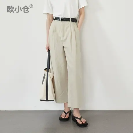 欧小仓 避暑系列棉麻阔腿奶奶裤 春夏清凉松弛感出街哈伦九分裤商品大图