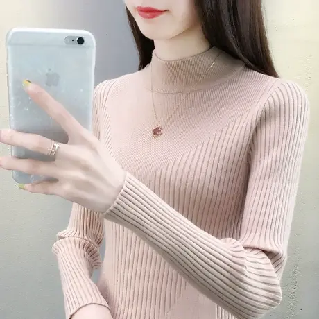 半高领黑色打底衫女洋气女内搭修身针织衫女士毛衣图片