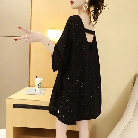 小心机露背t恤女短袖中长款夏装2024新款百搭正肩宽松大码上衣潮商品大图