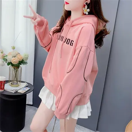 粉色连帽卫衣女士春秋薄款2023年新款宽松小个子短款时尚上衣外套图片