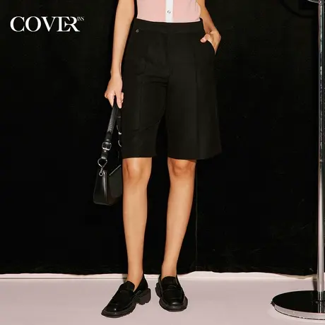 COVER秋季五分直筒黑色休闲短裤图片