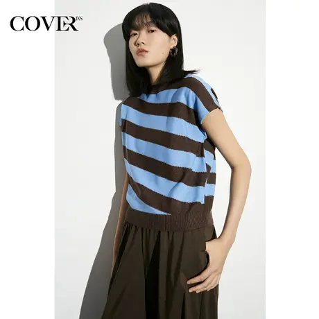 COVER夏季条纹一片袖罗纹针织衫商品大图