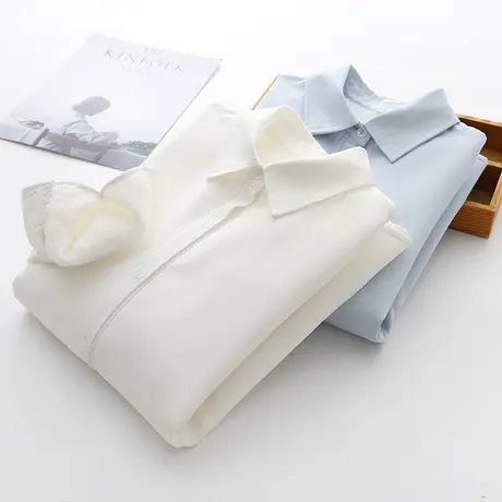 简约加绒长袖白色雪纺衬衫女冬新款韩版宽松内搭职业加厚打底衬衣商品大图