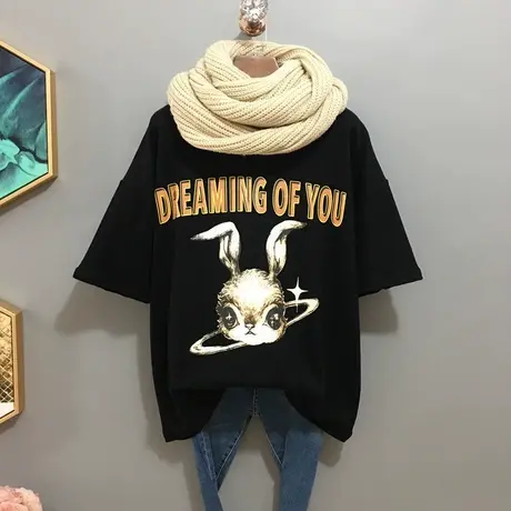 欧货大版短袖t恤女夏装2024新款韩版潮学生宽松半袖内搭ins上衣潮图片