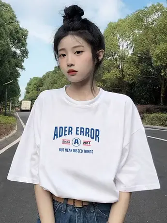 2023夏季新款白色仿棉圆领短袖T恤女宽松设计感小众网红上衣服图片
