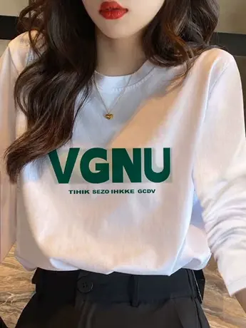 白色仿棉长袖t恤女春秋冬季夏装2023新款洋气内搭打底衫宽松上衣图片