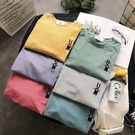 2024年夏季新款ins早春情侣闺蜜女装长袖上衣短袖t恤潮内搭打底衫商品大图