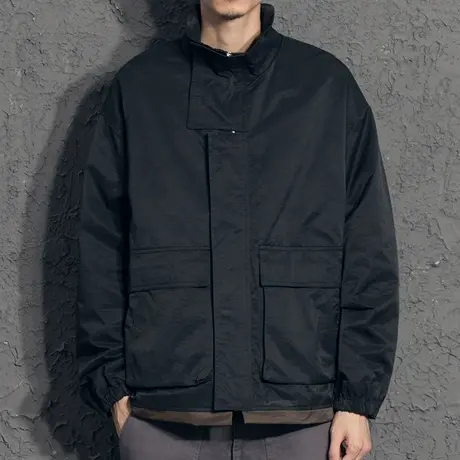 奕飏下摆假两件潮流oversize外套男春秋款 撞色门襟宽松潮男夹克图片