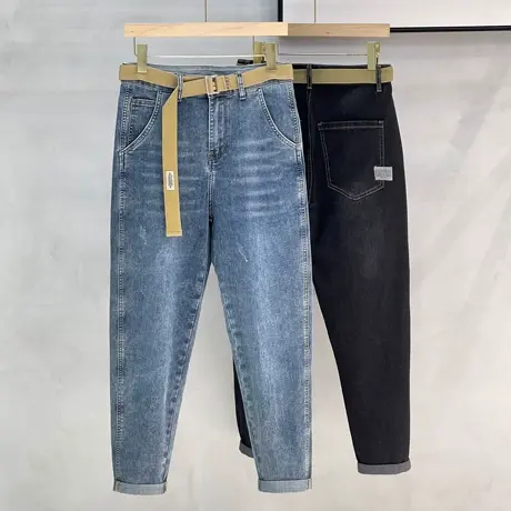 牛仔裤男2023春秋季新款潮流帅气休闲百搭男士裤子男款小脚九分裤图片