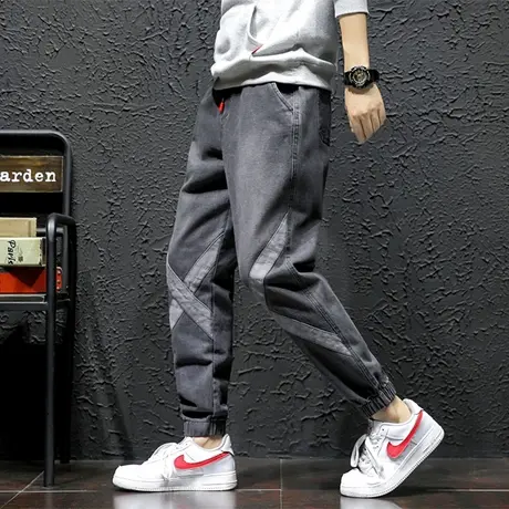 2023春秋季新款牛仔裤男宽松大码休闲胖子加绒工装潮牌束脚长裤子商品大图