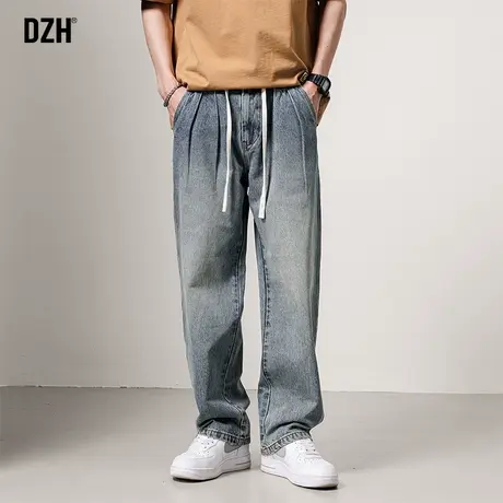 男士松紧腰直筒牛仔裤男潮牌春夏高街裤子男款宽松休闲裤2023新款商品大图