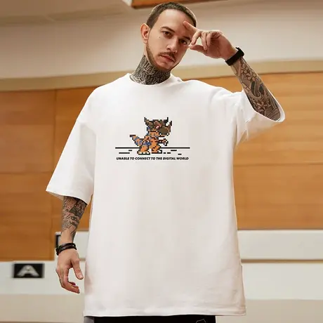 日系潮牌胖子男装大码宽松卡通青少年短袖T恤加肥加大半袖潮流男图片