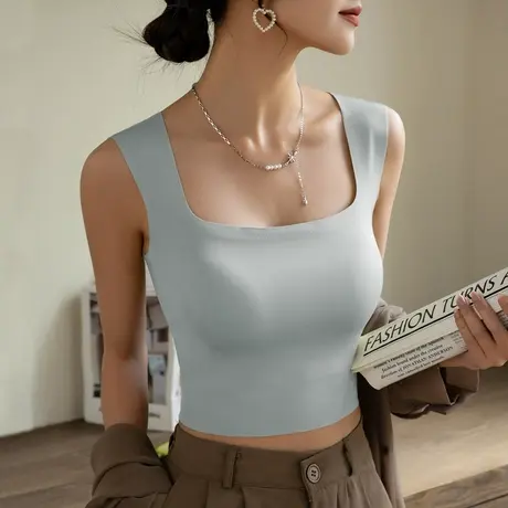 美背背心女内搭带胸垫吊带文胸一体薄款冰丝打底抹胸内衣夏季外穿商品大图