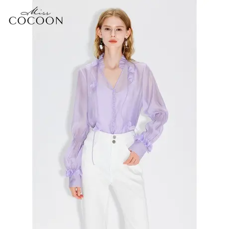 MISSCOCOON【繁花之境】24春新款浪漫立体手工花慵懒风灯笼袖衬衫商品大图
