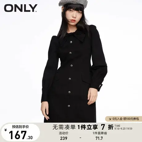 【买4免1】ONLY奥莱夏季蝴蝶结领收腰显瘦长袖牛仔连衣裙女图片