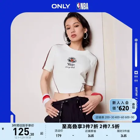 ONLY奥莱2023夏季新款NBA联名款圆领字母修身短款T恤女商品大图