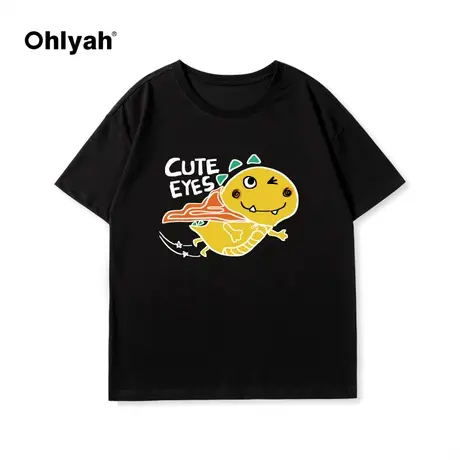 Ohlyah春夏新款卡通小龙印花男女同款情侣纯棉短袖T恤班服定制潮商品大图