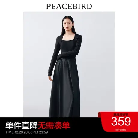 太平鸟 2023年秋季新款赫本风连衣裙针梭织拼接修身气质针织裙女图片