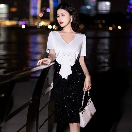 晚礼服裙高级感平时可穿轻奢白色气质名媛高端宴会小个子连衣裙女图片