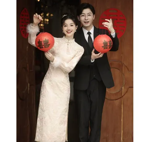 旗袍敬酒服2023新款新娘秋冬季长袖加绒秀禾服出阁宴礼服订婚冬天图片