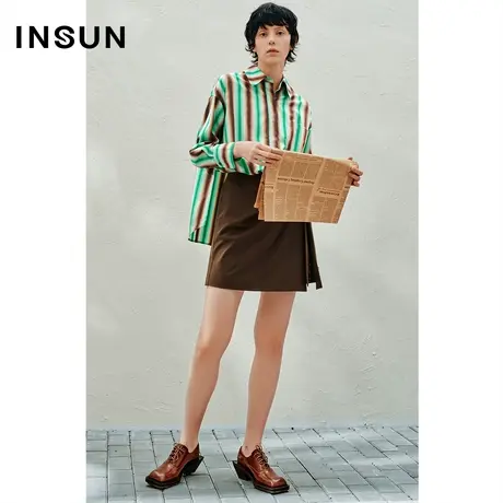INSUN恩裳春季色织全棉条纹衬衫连衣裙图片