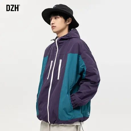 男生撞色冲锋衣外套男潮高级感宽松休闲连帽夹克上衣男装2024春季商品大图