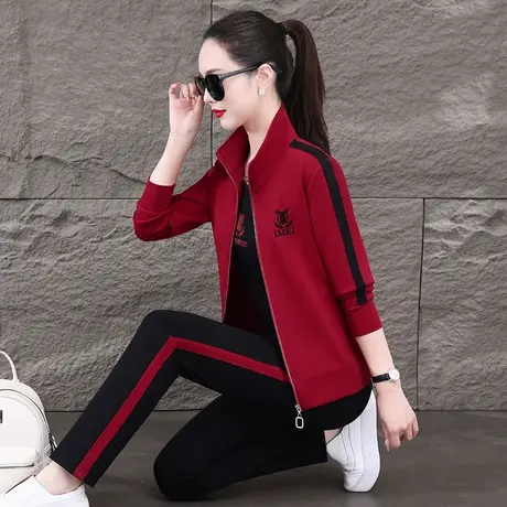 立领休闲运动服套装女春秋2024年新款时尚拉链卫衣外套洋气三件套图片