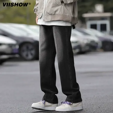VIISHOW水洗牛仔裤男春季潮牌百搭直筒休闲长裤港风宽松拖地裤子商品大图