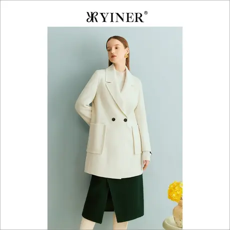 【100绵羊毛】YINER音儿女装女装冬季双面呢大衣长款外套商品大图
