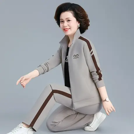 中年女士休闲运动服套装2024年春季新款洋气妈妈装立领外套三件套图片