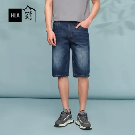 HLA/海澜之家循迹山不在高系列牛仔中裤24春夏新款五袋直筒短裤男图片