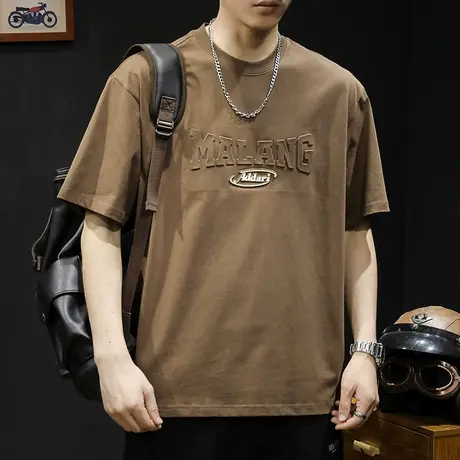 立体印花短袖t恤男士宽松大码潮牌夏季2024新款男款纯棉男装体恤商品大图