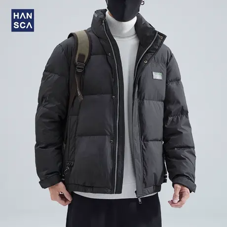 hansca无帽立领羽绒服男冬季加厚保暖潮流宽松休闲短款面包服外套图片