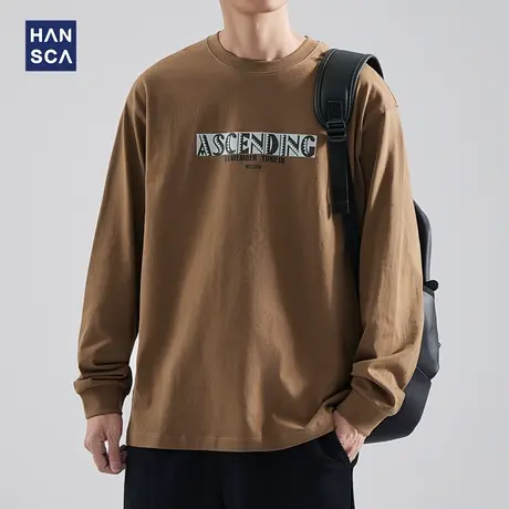 hansca 长袖t恤男秋季美式复古潮牌重磅圆领宽松青少年套头上衣服商品大图