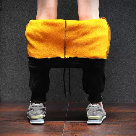 秋冬季金丝绒加绒韩版修身加绒长裤子休闲厚款收口裤潮男装哈伦裤商品大图