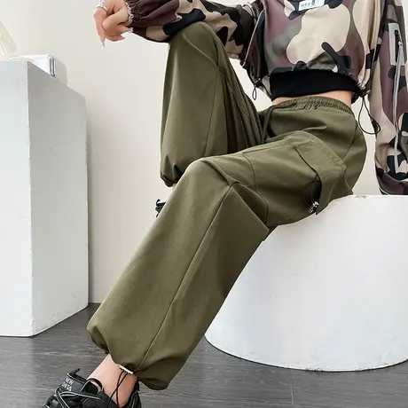 美式复古工装裤女春秋季小个子宽松降落伞登山裤休闲阔腿运动裤子商品大图