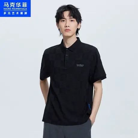 商场同款马克华菲鲸鱼格纹满印短袖POLO衫男23夏新款都市通勤上衣图片