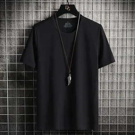 纯棉短袖t恤男2023夏季新款衣服潮流夏装白色黑色纯色上衣打底衫商品大图