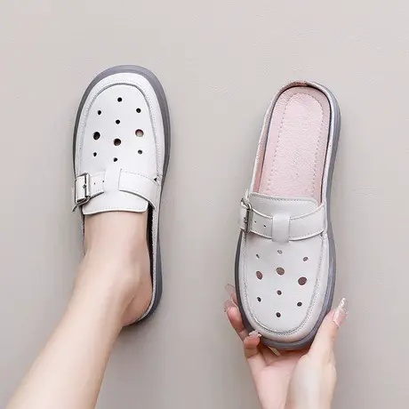 凉鞋女2023年新款洋气夏季女士大码拖鞋41一43外穿真皮洞洞凉拖商品大图