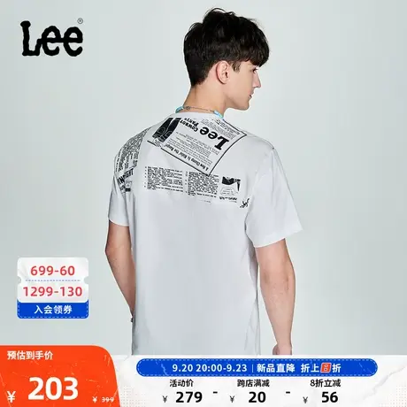 Lee商场同款23新品舒适版报纸印花白色男短袖T恤LMT0050663RX商品大图