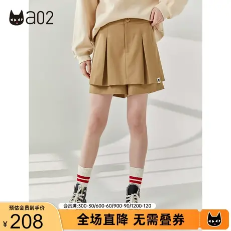 【漫步】a02学院风裤裙女2023春新品计感假两件短裤小众简约裙子商品大图