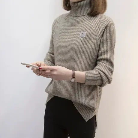 高领毛衣女加厚打底衫2023爆款秋冬新款宽松慵懒风针织衫内搭上衣商品大图