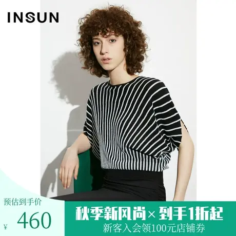 恩裳2023夏新款凉感冰丝金银丝肌理感提花宽松蝙蝠针织短袖商品大图