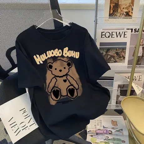 潮牌短袖t恤女2023夏季新款美式复古半袖体恤独特设计感小众上衣商品大图