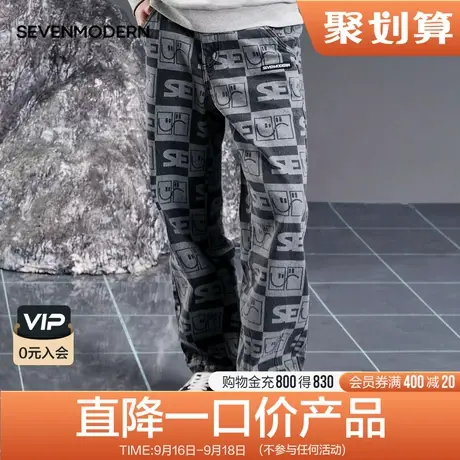 柒牌清仓潮牌SVNMDN牛仔裤男直筒宽松纯棉潮流字母印花工装长裤子商品大图