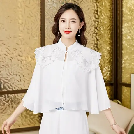 蕾丝小披肩夏季短款防晒开衫配吊带裙子宽松外搭仙气银扣蕾丝披肩图片