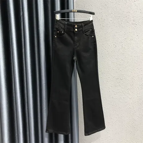 欧货女2023秋季新款简约设计感宽松显瘦休闲高腰弹力牛仔微喇裤女商品大图