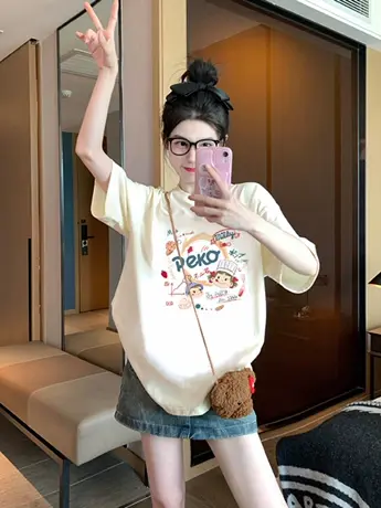 甜酷仿棉短袖t恤女2023新款夏季小众独特时尚洋气时髦减龄上衣服商品大图