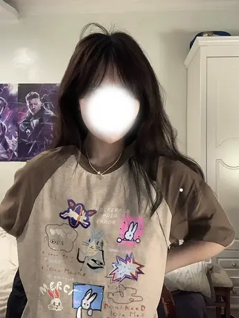 撞色插肩短袖t恤女夏季小个子美式复古高级感宽松上衣港风chic潮图片