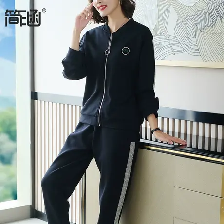简涵高端大码女装秋季新款微胖mm显瘦套装时尚洋气减龄两件套裤装图片